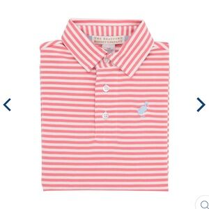 Prim & Proper Polo 
Parrot Cay Coral Stripe with Buckhead Blue Stork